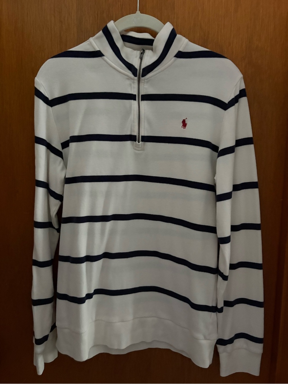 POLO RALPH LAUREN Boys sz XL 18-20 White Blue Striped Quarter Zip Long Sleeve - Picture 1 of 12